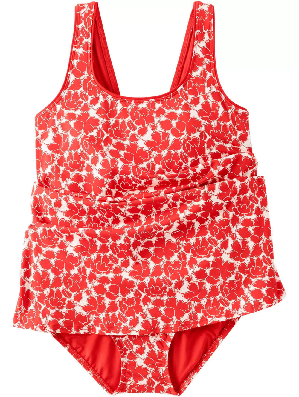 Lands End Womens Scoop Neck Mini Swim Dress Swimsuit DAYLILY RED FLORAL Sz 10-12